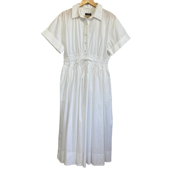 J. Crew Elena Shirt-Dress Short-Sleeve Smocked Waist White Cotton Poplin Size 12 - Picture 2 of 16